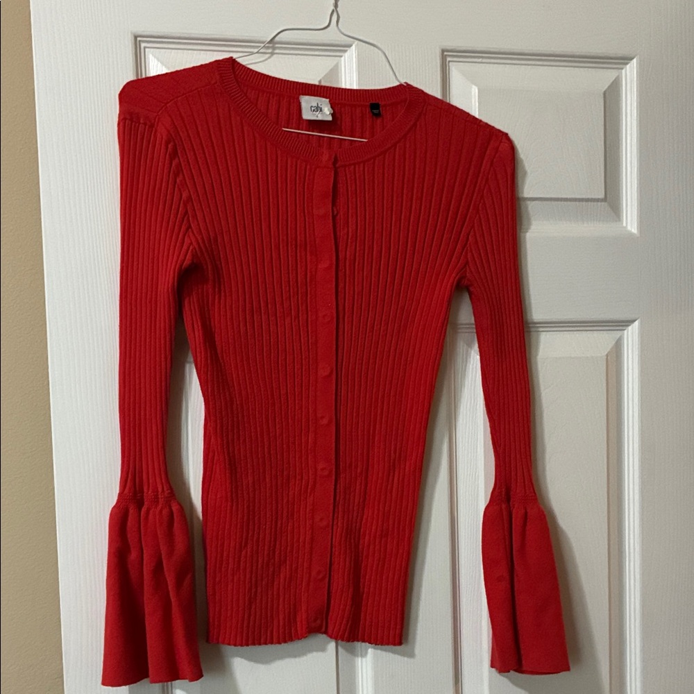 CAbi Red Ribbed Cardigan Sweater